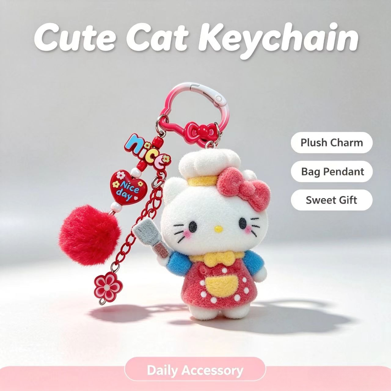 Resin Art Hanging - Fashion Flocked Cat Keychain Cute Chef