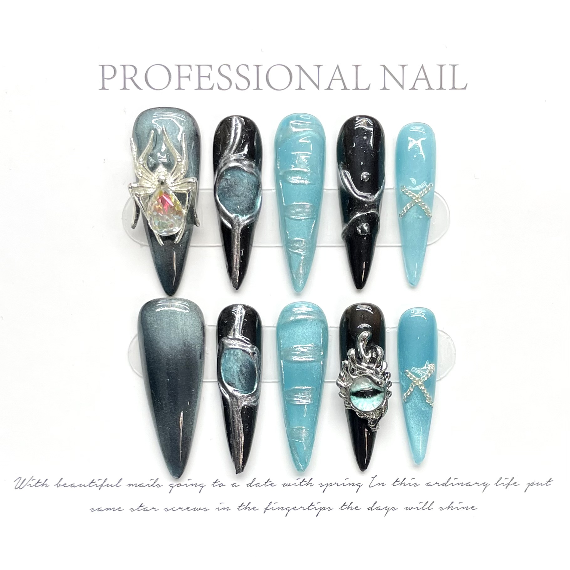 Resin Art Glitter - Handmade Press on Nails 3D Spider